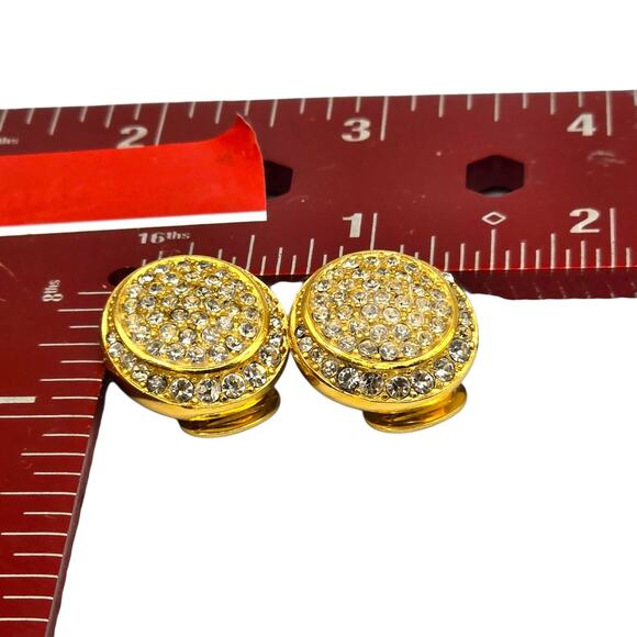 Christian Dior Earrings Pave Clustered Rhinestones Button Classic Design Clip On - Picture 6 of 10